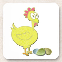 Cartoon Yellow Chicken and Eggs Art Drink Coaster