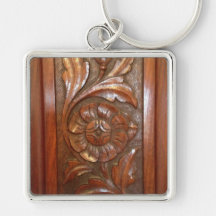 carved wood flower filigree pattern keychains