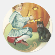 Carving a Pumpkin with a Black Cat Stickers