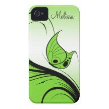 Casemate iPhone4 Lime Green Butterfly Black Swirls iPhone 4 Case