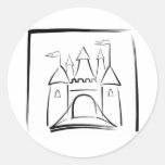 Castle Illustration with Drawbridge Round Stickers