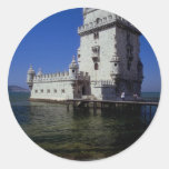 Castle in water, Lisbon, Portugal Round Stickers
