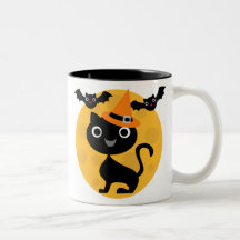 Cat and Bats Halloween T-shirts and Gifts Coffee Mugs
