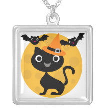 Cat and Bats Halloween T-shirts and Gifts Necklace