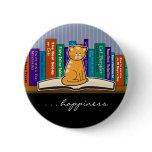 Cat and Books Button or Pin