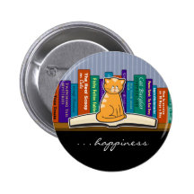 Cat and Books Button or Pin