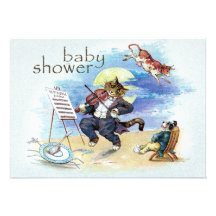 Cat and Fiddle Baby Shower Blue Invite