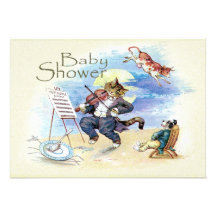 Cat and Fiddle Baby Shower Yellow Vintage Personalized Invite