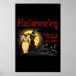 Cat and Owl in Vintage Halloween  Poster