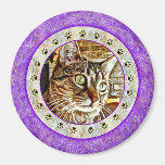 Cat and Paw Prints Fridge Magnet