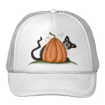 Cat and Pumpkin Trucker Hats