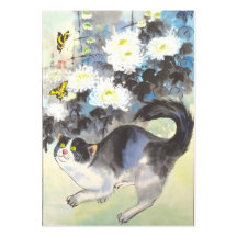 cat and yellow butterflies business card template