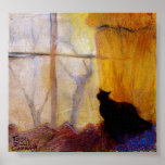 Cat at Window with Yellow Curtains Posters