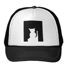 Cat - Black and White Cat Silhouette Art Decor Trucker Hats