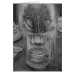 Cat Drinking Water Cute Original Charcoal Drawing Card