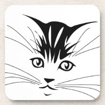 Cat Face Drawing Drink Coaster
