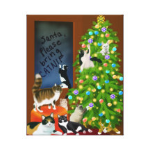 Cat Family Christmas Wrapped Canvas Canvas Print