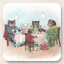 Cat Family Sits Down to Breakfast Coaster