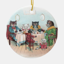 Cat Family Sits Down to Breakfast Christmas Ornament