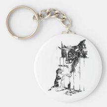 Cat Goes to Cow for Milk Keychain