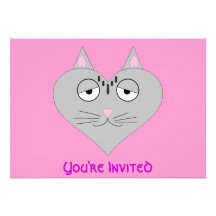 Cat Heart Face Custom Invites