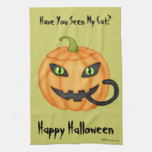 Cat Hiding In Pumpkin Halloween Kitchen Towel