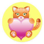 CAT HOLDING PINK HEART stickers
