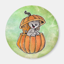 Cat in a Pumpkin Fridge Magnet