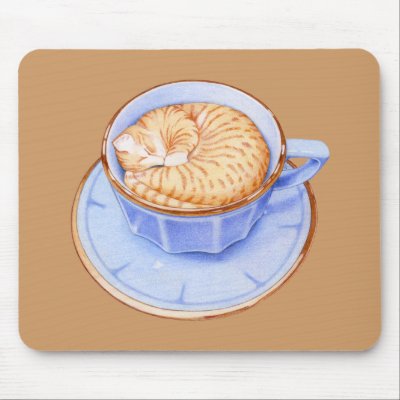 Cat in Coffee Mousepad by floatinglemons