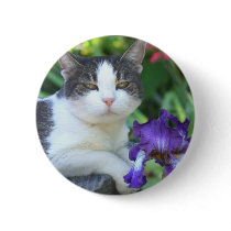 Cat in the garden pinback button