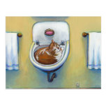 Cat in the sink painting fun happy whimsical art postcard