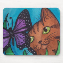 Cat Kitty and Butterfly Mousemat