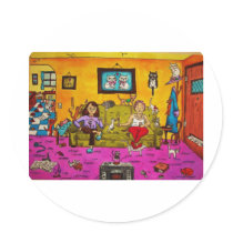 cat ladies round stickers