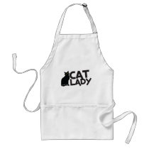 cat lady with slinky black cat yellow eyes apron