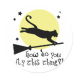 Cat on a Broomstick Round Stickers
