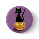 Cat on Pumpkin Halloween Button Pin