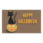 Cat on Pumpkin Happy Halloween stickers (rectangle