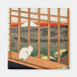 Cat on Window - Japanese Art by Hiroshige 歌川広重 Fridge Magnet