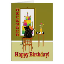 Cat Painting Birthday Cake DECEMBER Card