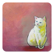 Cat painting white kitty sitting for fun cute art