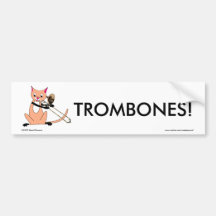 Cat Playing the Trombone Bumper Stickers
