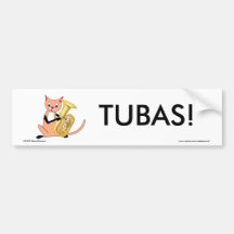 Cat Playing the Tuba Bumper Stickers