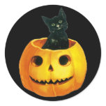 Cat & Pumpkin Face Halloween Vintage Stickers