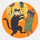 Cat & Pumpkin Masquerade Round Sticker