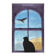Cat, Raven & Window Impressionist Art Gallery Wrap Canvas