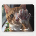 cat saying Talk to the paw! mousepads