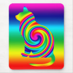 Cat Shaped Rainbow Twirl Mouse Pad