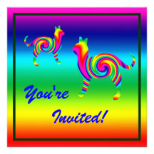 Cat Shaped Rainbow Twist Personalised Invitations