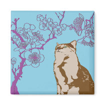 Cat Sitting Under The Cherry Blossom Tree Magnet