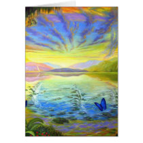 Cat, Sunrise and River Of Life Greeting Cards